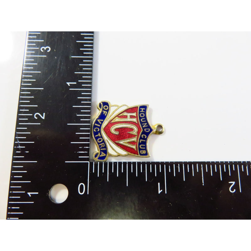 Hound Club Of Victoria Dog Medal Gold Tone Red White Blue Enameled Pre-Owned HCV Medallion 26.12mm