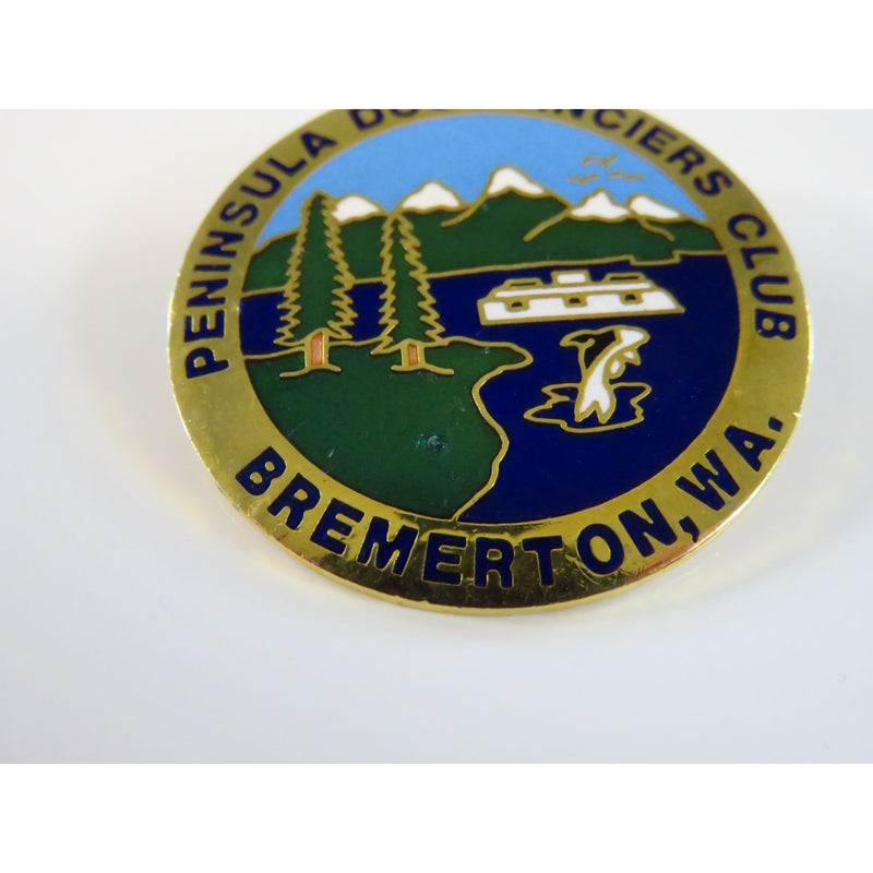 Peninsula Dog Fanciers Club Bremerton WA Enamel Lapel Hat Pin Gold Tone Blue White Green Round 1.5" Pre-Owned