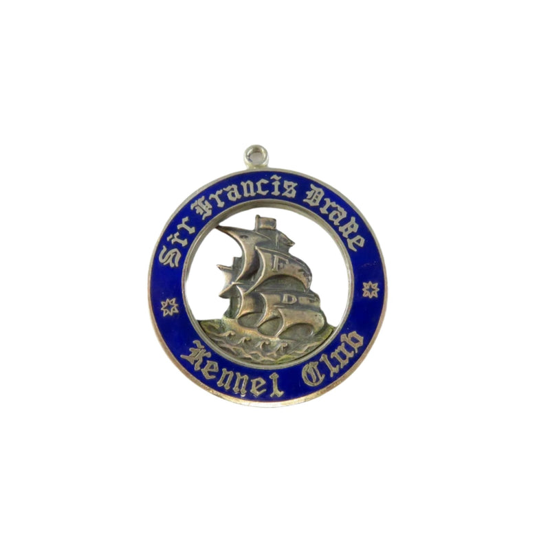 Vintage Sir Francis Drake Kennel Club Dog Show Silver Tone Medallion With Blue Enamel — Silver, Enamel — front view