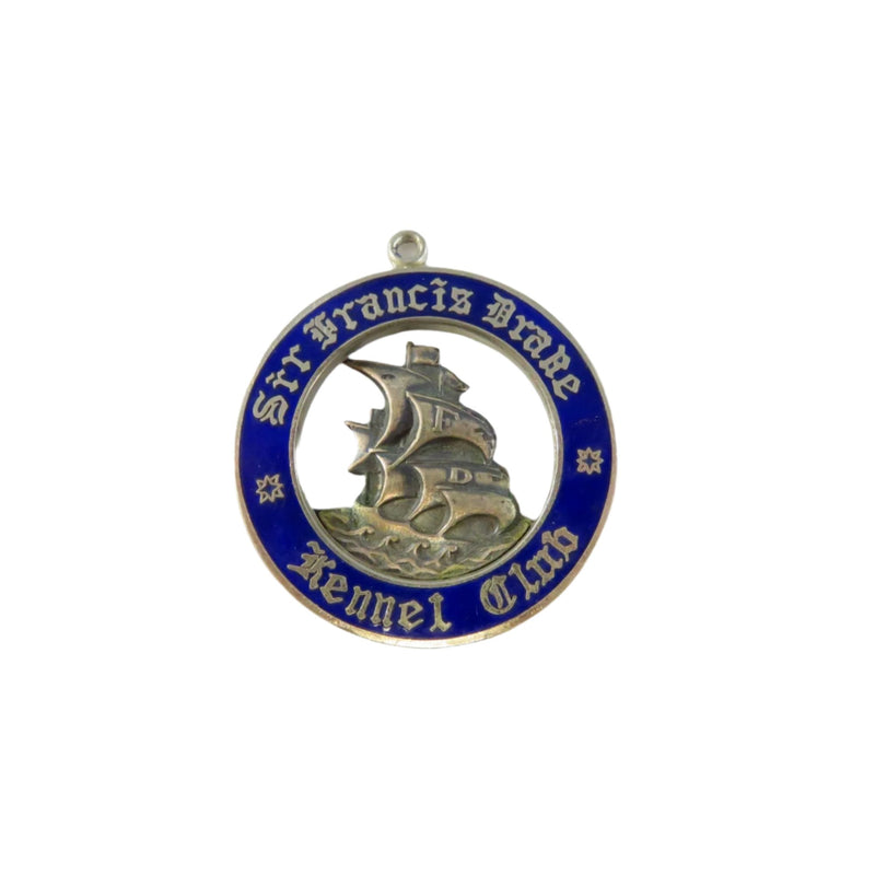 Vintage Sir Francis Drake Kennel Club Dog Show Silver Tone Medallion With Blue Enamel