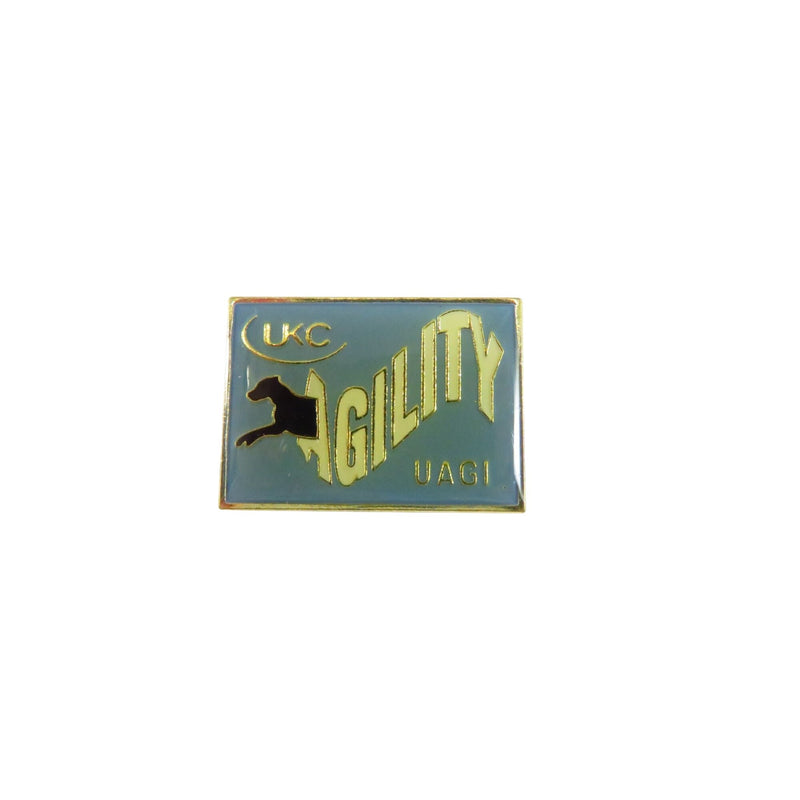 UKC UAGI Agility Award Lapel Hat Pin Gold Tone Sky Blue 1" Across With Clear Coat