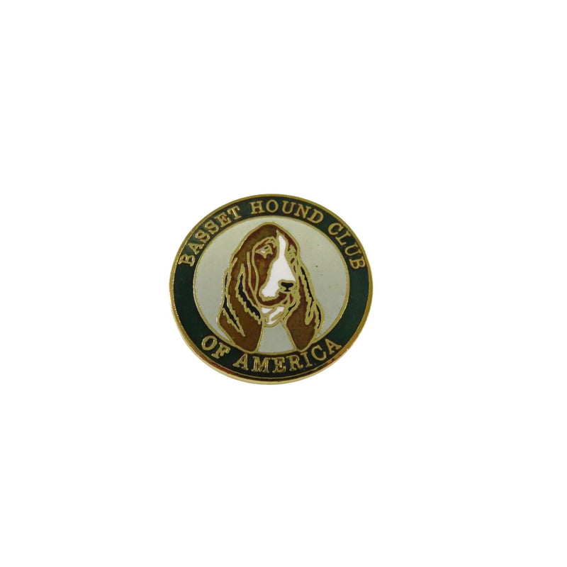 Basset Hound Club Of America Gold Tone Enamel Lapel Pin Dog Club Badge 1" Round