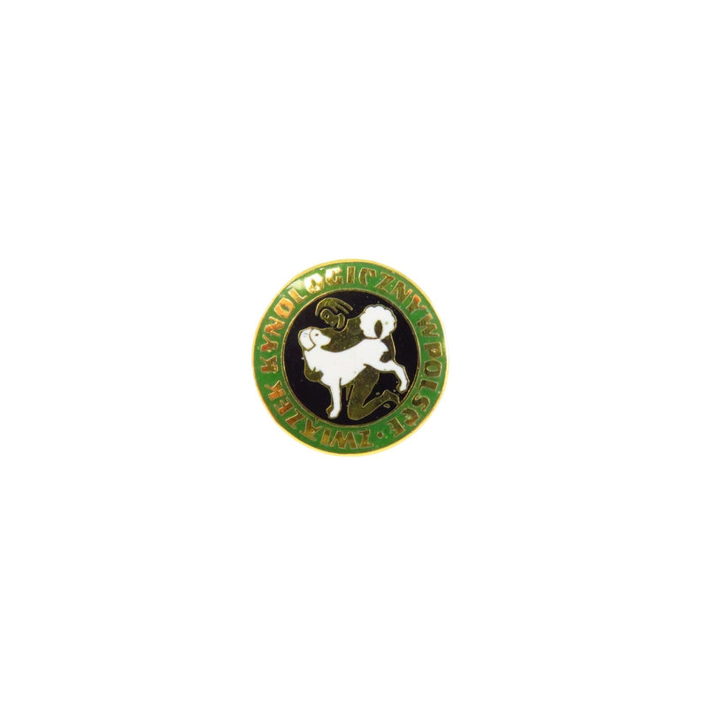 Badge of the Cynological Association Poland Lapel Pin 1/2" Siberian Husky And Man Design — Gold, Enamel — front view