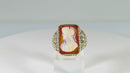 Lovely Antique Carved Hardstone Soldier Pinky Ring Floral Etched Band 10K Sz 9.5