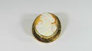 Left Facing Carved Shell Cameo Brooch with Pendant Loop 4 Repair 10K Etched Gold