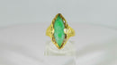 Solid Antique 20K Gold Navette Green White Nephrite Jade Ring Size 5 1/2