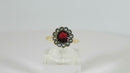 Victorian Flower Wedding Ring Burgundy Glass with Pearl Surround In 10K Gold