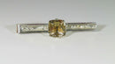 Fancy Etched Silver Tie Bar Clip with Large Smoky Quartz Accent Mid Century