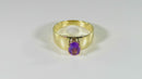 14K Gold Solitaire Oval Amethyst Solitaire Band Ring Signed EV Size 6.75