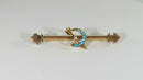 Victorian 10K Crescent Moon, Star & Arrow Seed Pearl Turquoise Collar Pin