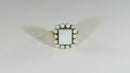 Mid-Century 10K Gold Opal Tablet Cluster Ring, Rectangular Center & Cabochon Halo, Size 5.25