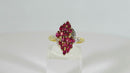 Vintage Samuel Aaron THL 10K Yellow White Gold Lab Created Pink Sapphire Marquise Cluster Cocktail Ring 6.75