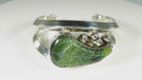 Vintage Sterling Cuff Bracelet Green Carved Jade Leaf 6" Wrist