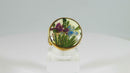Gold Gilt Sterling Flower Setting Japanese Satsuma Iris Flower Ring Sz 7