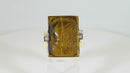 Carved Roman Soldiers In Profile 10K Gold Tigers Eye Diamond Ring Size 11.5
