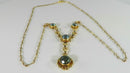 Stunning 14K Gold Edwardian Style Blue Zircon Rosy Yellow Gold Lariat Necklace