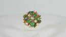 Designer Emerald Pearl 14K Yellow Gold Cluster Ring Size 6 & 8.2 Grams