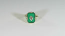 Art Deco 14K White Gold Ring Diamond & Green Chrysoprase Plaque Size 4.75