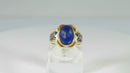 Art Deco 14K Oval Sugarloaf Lapis Lazuli Blue Enameled Griffin Dragon Ring Size