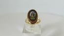 Victorian Grand Tour Souvenir 9K Gold Micro Mosaic & Goldstone Ring Size 3.25