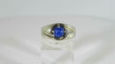 10K White Gold Unisex Round Cabochon Blue Star Sapphire Ring Size 6.75
