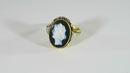 Antique Art Nouveau Carved Onyx Cameo Ring 14K Yellow White Gold Size 5.5