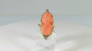 14K Carved Coral Cameo Diamond Fancy Setting Arts & Craft Ring Size 2 1/2