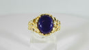 Unisex Heavy 14K Nugget Solitaire Pinky Ring Purple Polished Stone Size 9.75