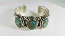 Stunning Sterling Silver Triple Blue Gem Turquoise Navajo Style Unsigned Cuff
