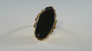 Bold Victorian Style Oval Onyx Rosy Yellow Gold Accented Cocktail Ring Flower Si