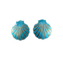 Vintage Blue Enamel Sterling Silver Shell Form Post Back Earrings 7/8" Wide — Sterling Silver, Silver — front view