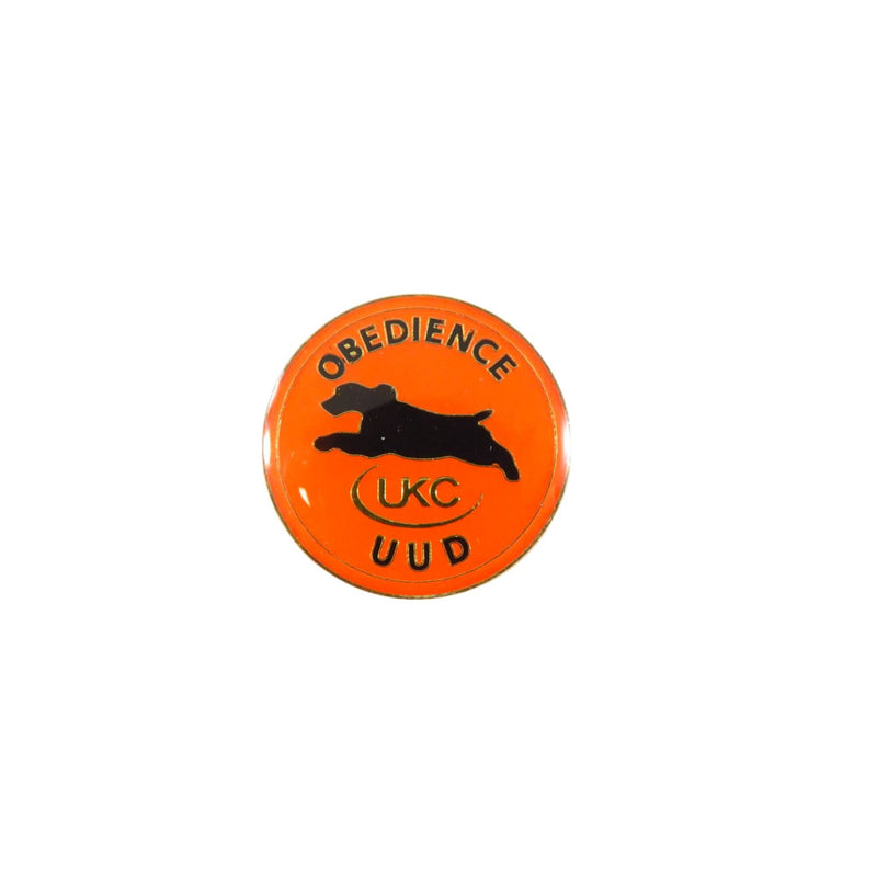 UKC Obedience UUD Dog Show Award Lapel Hat Pin 1" Round Orange & Gold Tone