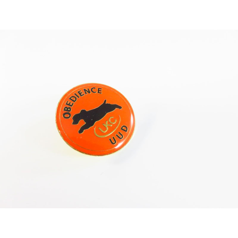 UKC Obedience UUD Dog Show Award Lapel Hat Pin 1" Round Orange & Gold Tone