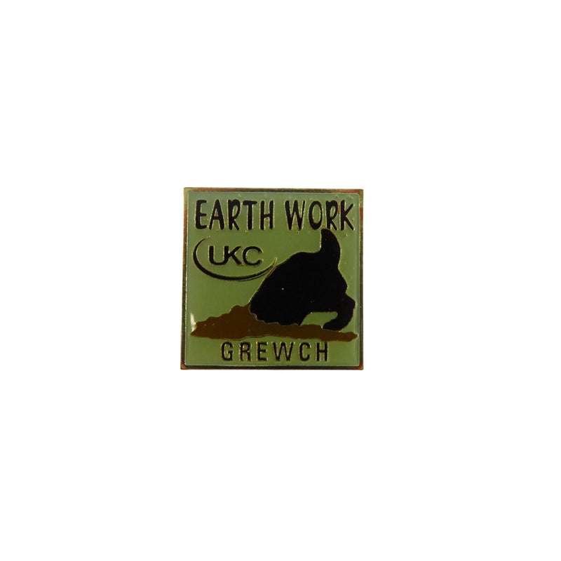 UKC Earth Work GREWCH Award Lapel Hat Pin Gold Tone 1" Square Light Wear Olive Green & Black — Gold — front view