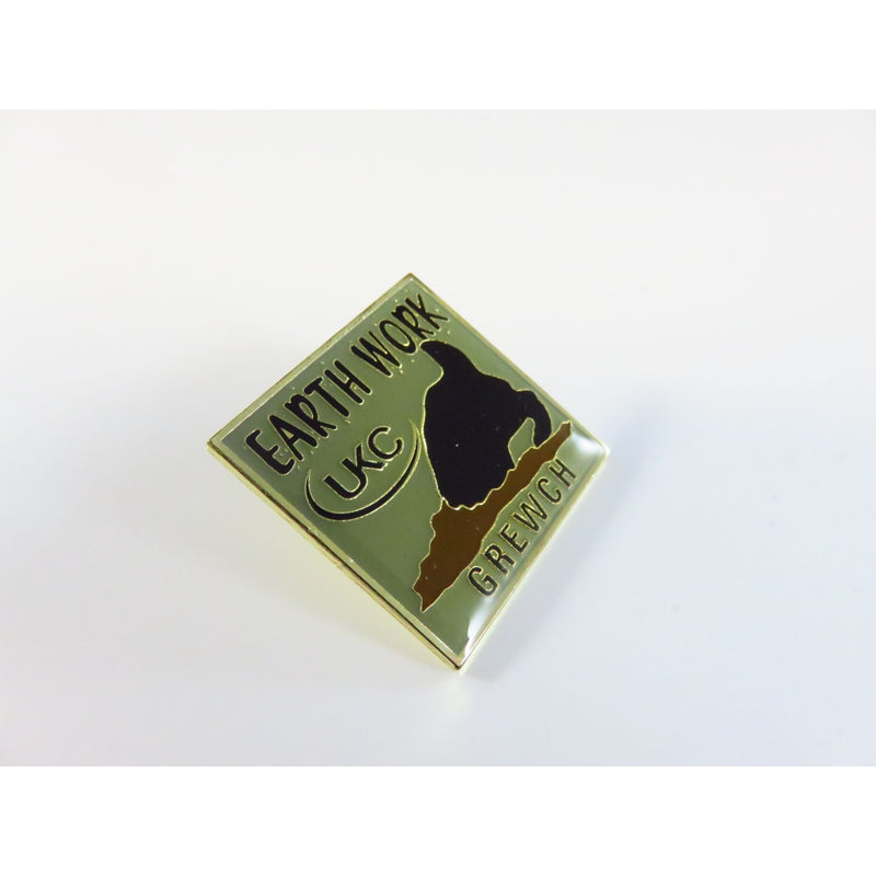 UKC Earth Work GREWCH Award Lapel Hat Pin Gold Tone 1" Square Light Wear Olive Green & Black