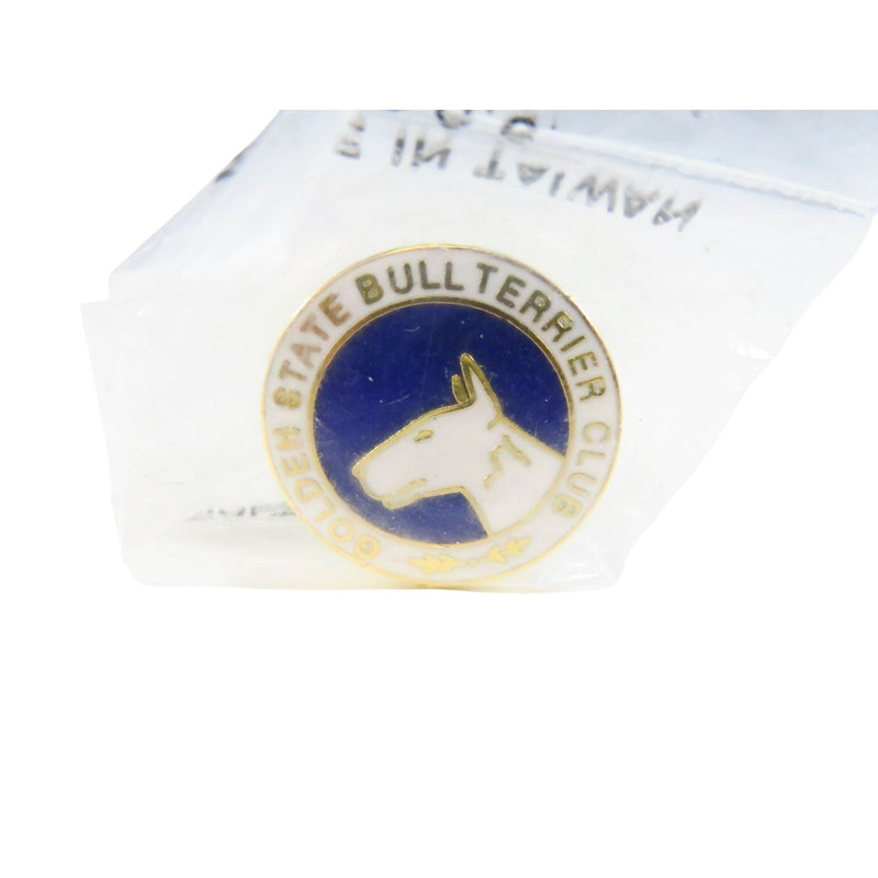 Golden State Bull Terrier Club Blue & White Enamel Lapel Hat Pin — Gold, Enamel — front view