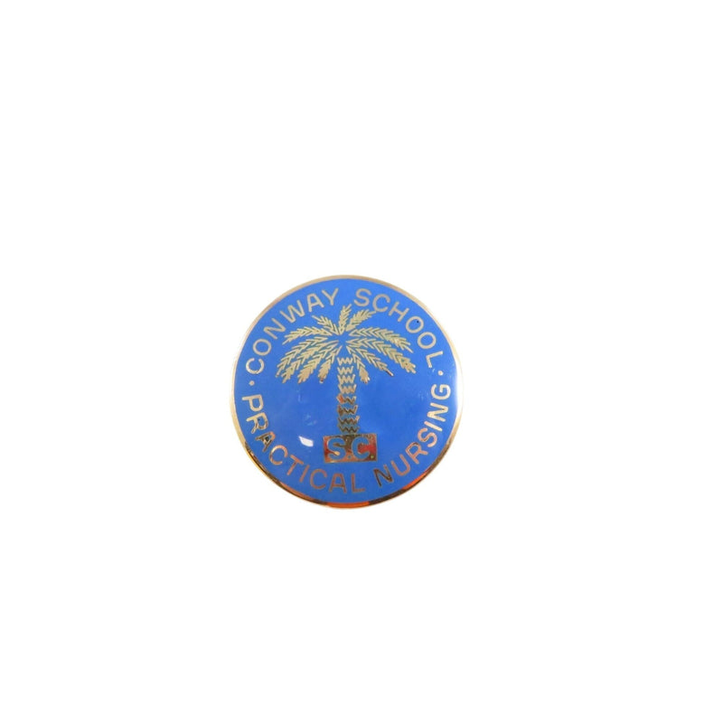Conway School of Practical Nursing Alumni Pin – 10K Gold Blue Enamel, 1965 Engraved — 10K, Gold — front view