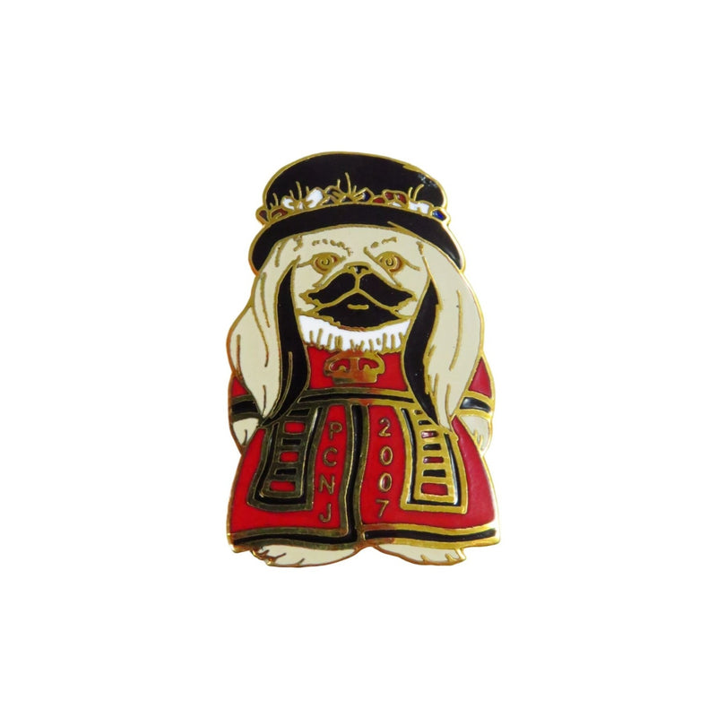 PCNJ 2007 Enamel Gold Tone Pekingese Dog Lapel Pin Red Black White 1.5" Pre-Owned Shows Wear