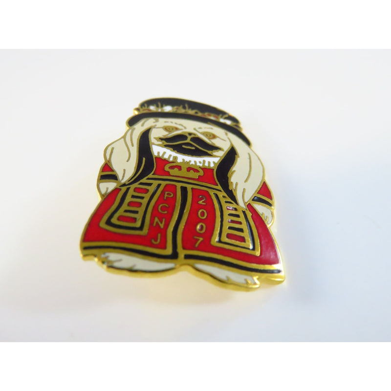 PCNJ 2007 Enamel Gold Tone Pekingese Dog Lapel Pin Red Black White 1.5" Pre-Owned Shows Wear