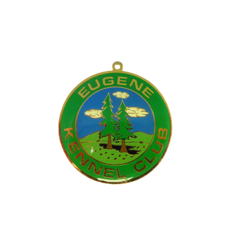 Eugene Kennel Club Medallion 2" Gold Tone Dog Show Medal By S.R.E. With Green White Blue Enamel