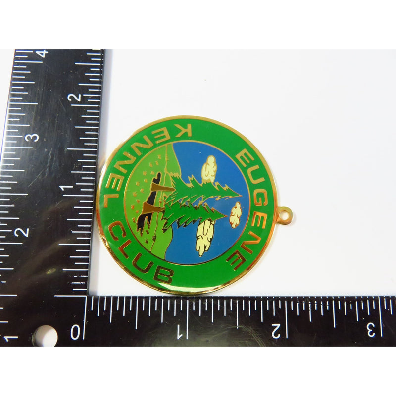 Eugene Kennel Club Medallion 2" Gold Tone Dog Show Medal By S.R.E. With Green White Blue Enamel