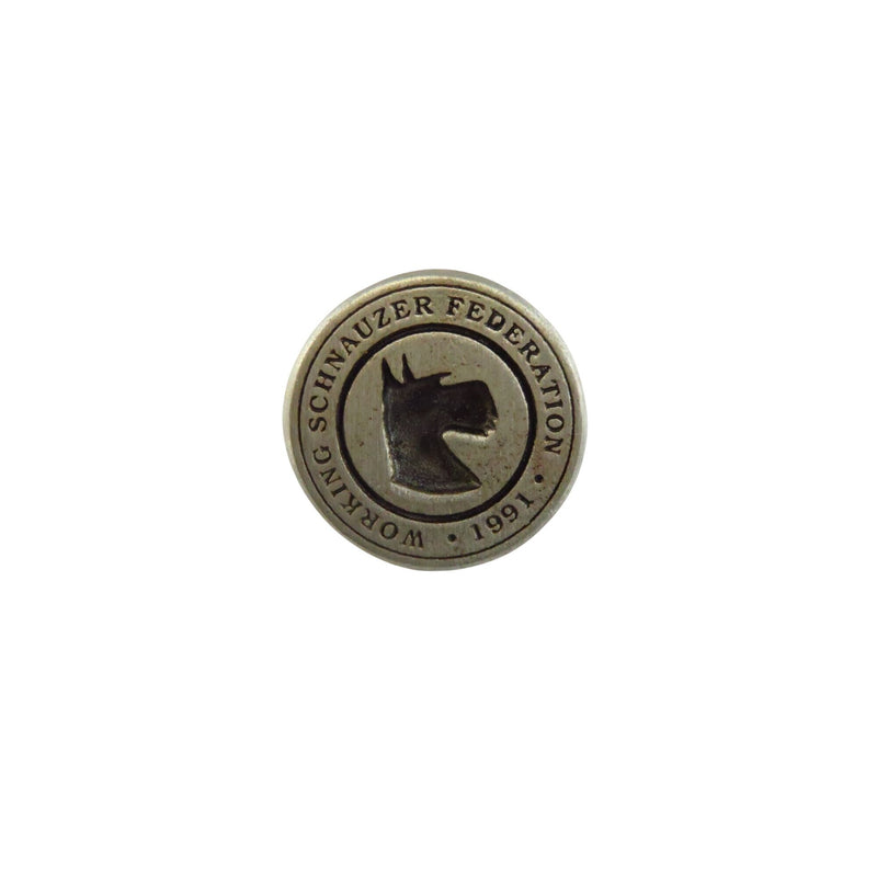 Working Schnauzer Federation 1991 Lapel Pin Round Silver Tone 7/8"