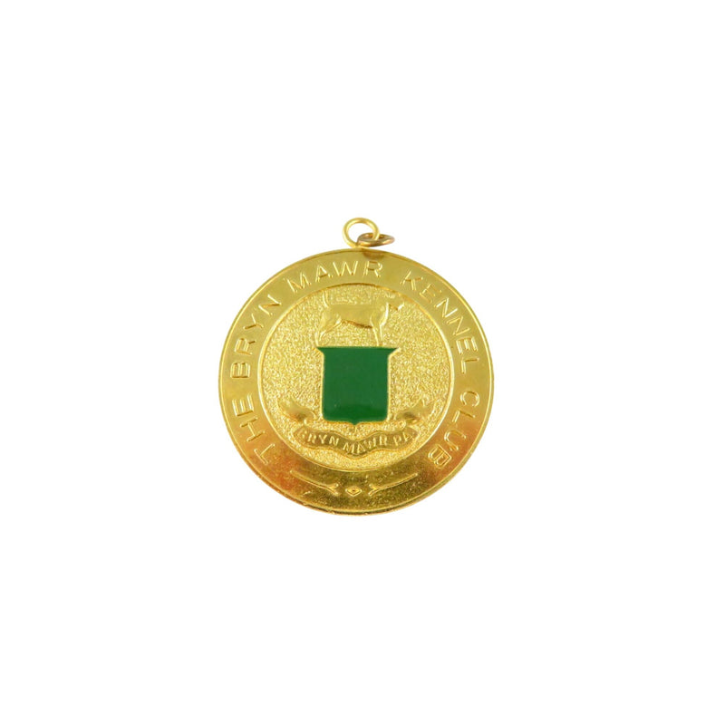 Vintage Bryn Mawr Kennel Club Gold Tone Medallion With Green Enamel Accent