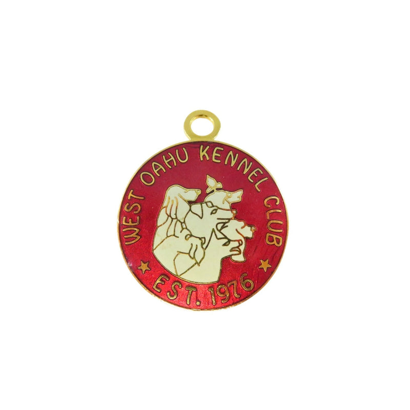West Oahu Kennel Club Dog Show Medal FOB Red Enameled Gold Tone 1.5" — Gold, Enamel — front view