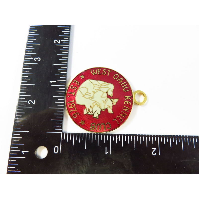 West Oahu Kennel Club Dog Show Medal FOB Red Enameled Gold Tone 1.5"