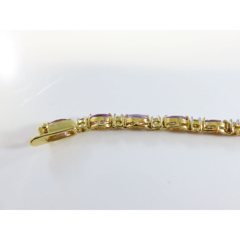 Gold Tone Bracelet W/ Pink Marquise & Clear Glass Stones 7.5"