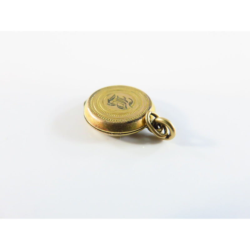 Antique Gold Tone Round Photo Locket Charm With Engraved Letter B & Cut ORing