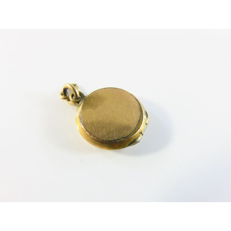 Antique Gold Tone Round Photo Locket Charm With Engraved Letter B & Cut ORing