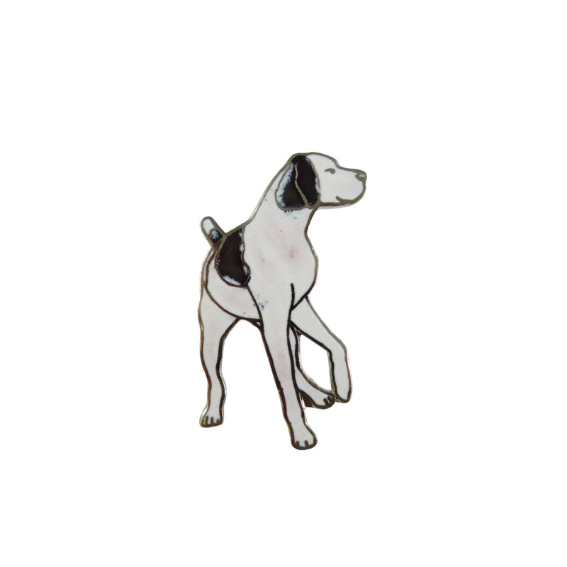 Pointer Dog Enamel Lapel Hat Pin White & Black Silver Tone 1.5" Pre-Owned