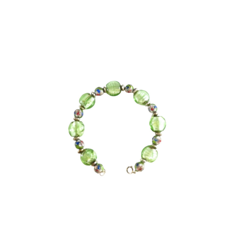 Green Glass Beaded Bracelet With Sterling Silver Clasp & Artisan Design